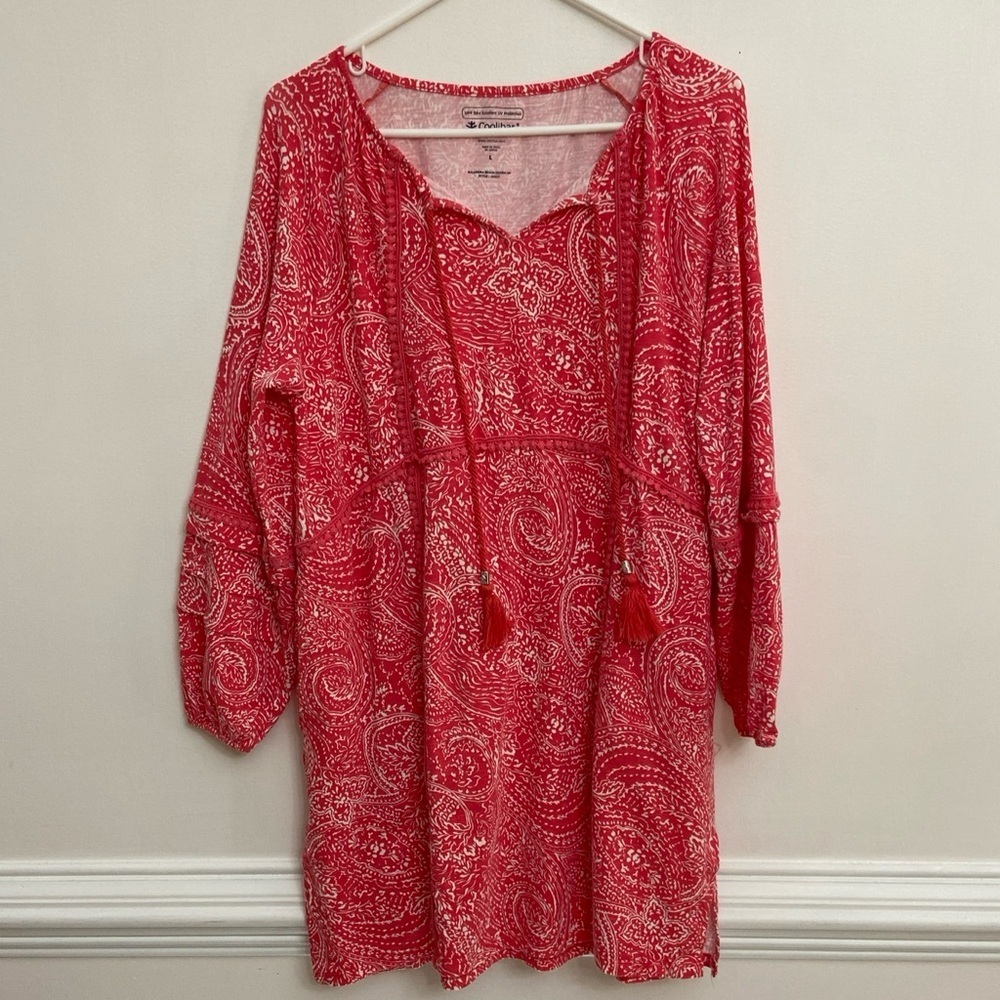 Coolibar Balandra Beach Cover Up Dress Sz L UPF 50+ Hot Pink & White Paisley